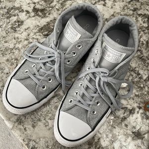 Converse Mid-Top Sneakers. Light silvery gray. Worn twice. Super clean and cute.